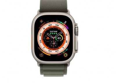 Apple Watch Ultra 49mm Titanium Case, Green Alpine Loop Band (M Size) +Cellular  (MQFN3GK/A)