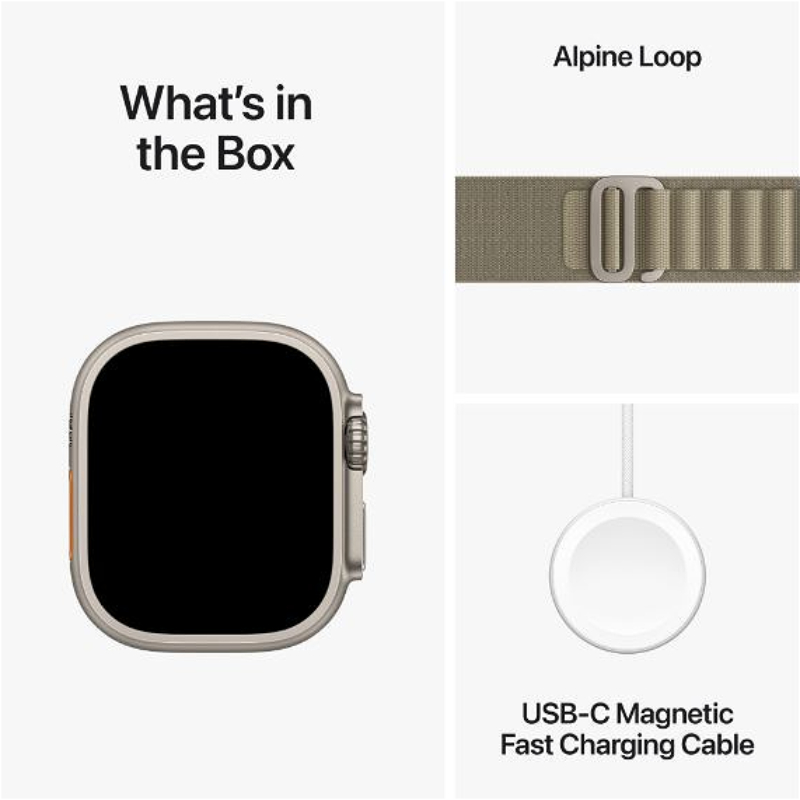 Apple Watch Ultra 2 Titanium Case, Olive Alpine Loop Band ( Medium size ) + Cellular MREY3RB/A